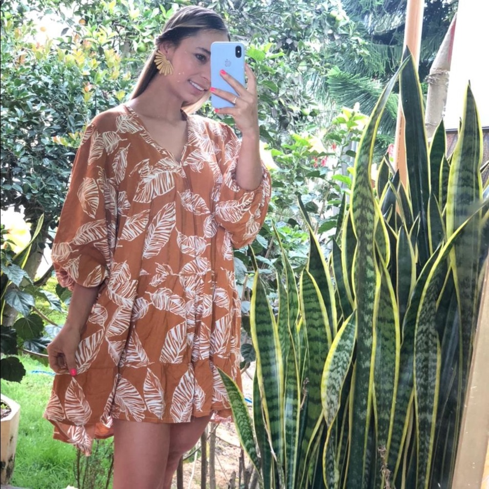 Colombian Boho Mini Dress Long Sleeve Beach Summer Yellow Small